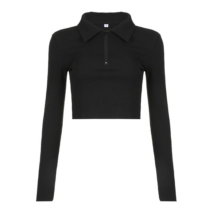 Damen langärmliges cropped Poloshirt mit weichem Strukturmaterial Drune