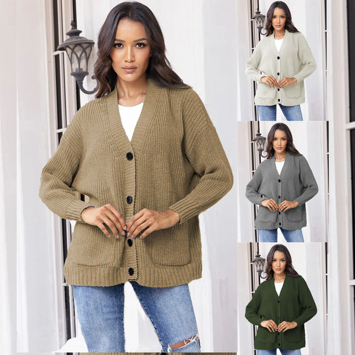 Damen Grober Strickcardigan mit praktischen Taschen und eleganten Knopfdetails Drune