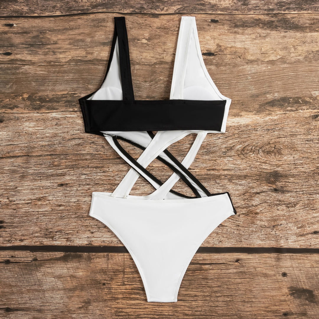 Damen Cut-Out Einteiler Badeanzug mit asymmetrischem Design und modischen Trägern Drune