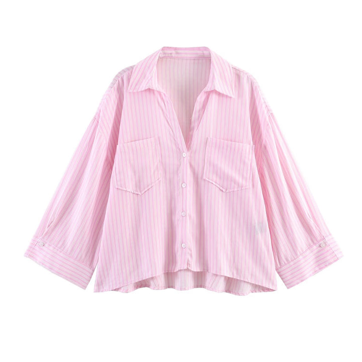 Damen Oversize-Hemdbluse mit großen Brusttaschen, überschnittener Schulter und High‑Low‑Saum Drune