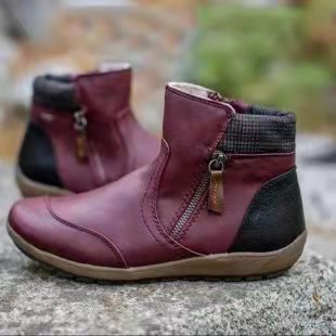 Damen Kurzschaft-Stiefelette mit warmem Futter, seitlichem Reißverschluss und gepolsterter Knöchelmanschette Drune
