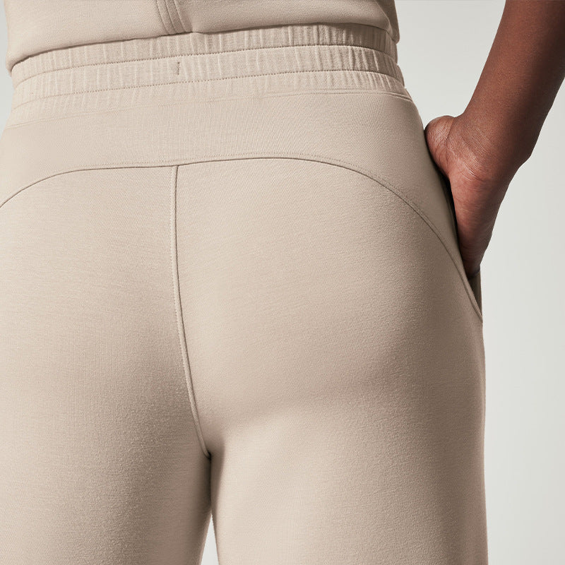 Damen nan ärmelloser Strick-Overall mit weitem Palazzo-Bein, Kordelbund und aufgesetzten Taschen Drune