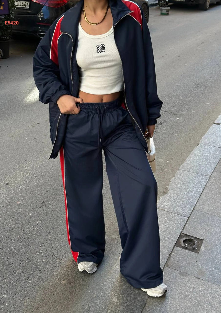 Damen sportlicher Freizeitanzug mit stylischem Reißverschluss und weitem Schnitt