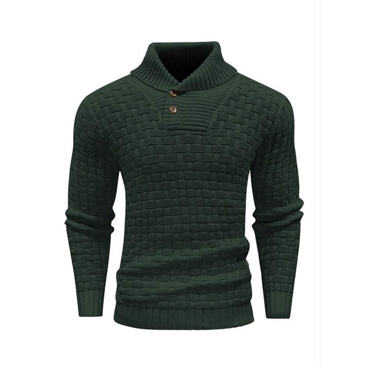 Herren nan strukturierter Strickpullover mit hochschließendem Stehkragen und Zierknopfleiste Drune