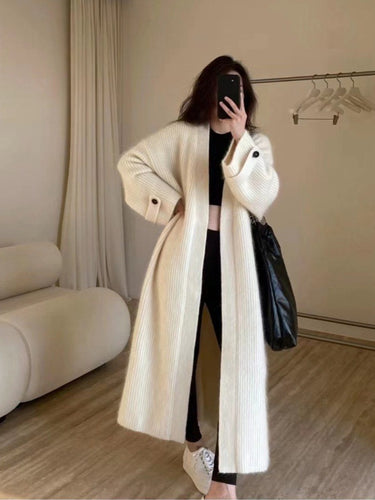 Damen Maxi-Longcardigan aus weichem Rippenstrick mit breiten Manschetten Drune