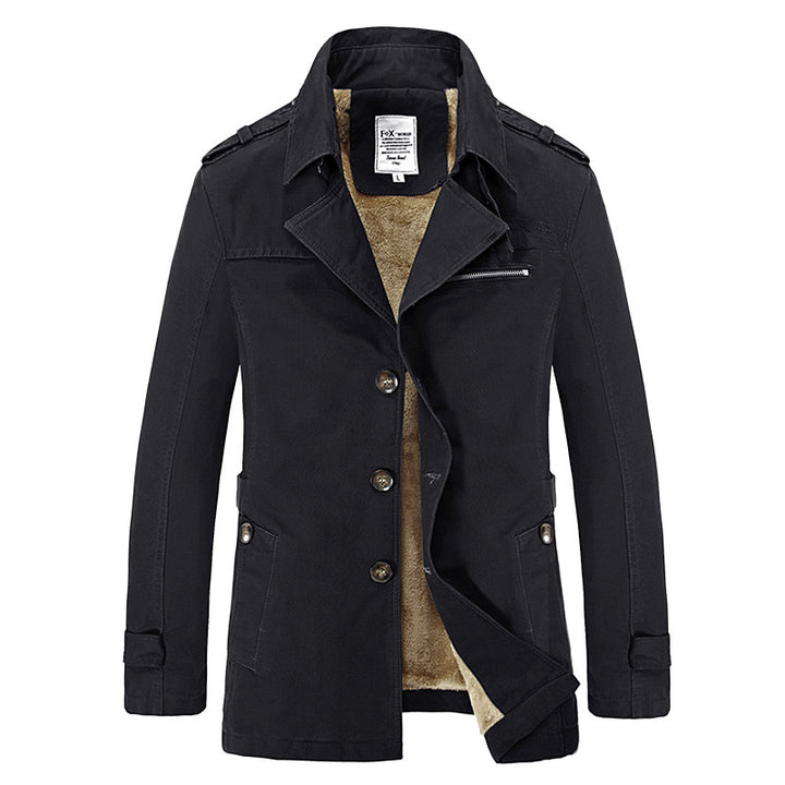 Herren militärisch inspirierter Kurzmantel mit Teddyfleece‑Innenlage und Reißverschluss‑Brusttasche Drune