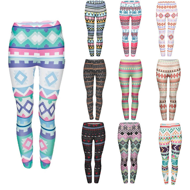 Damen Ethno-Print Leggings mit hohem Bund und elastischem Stretchstoff Drune