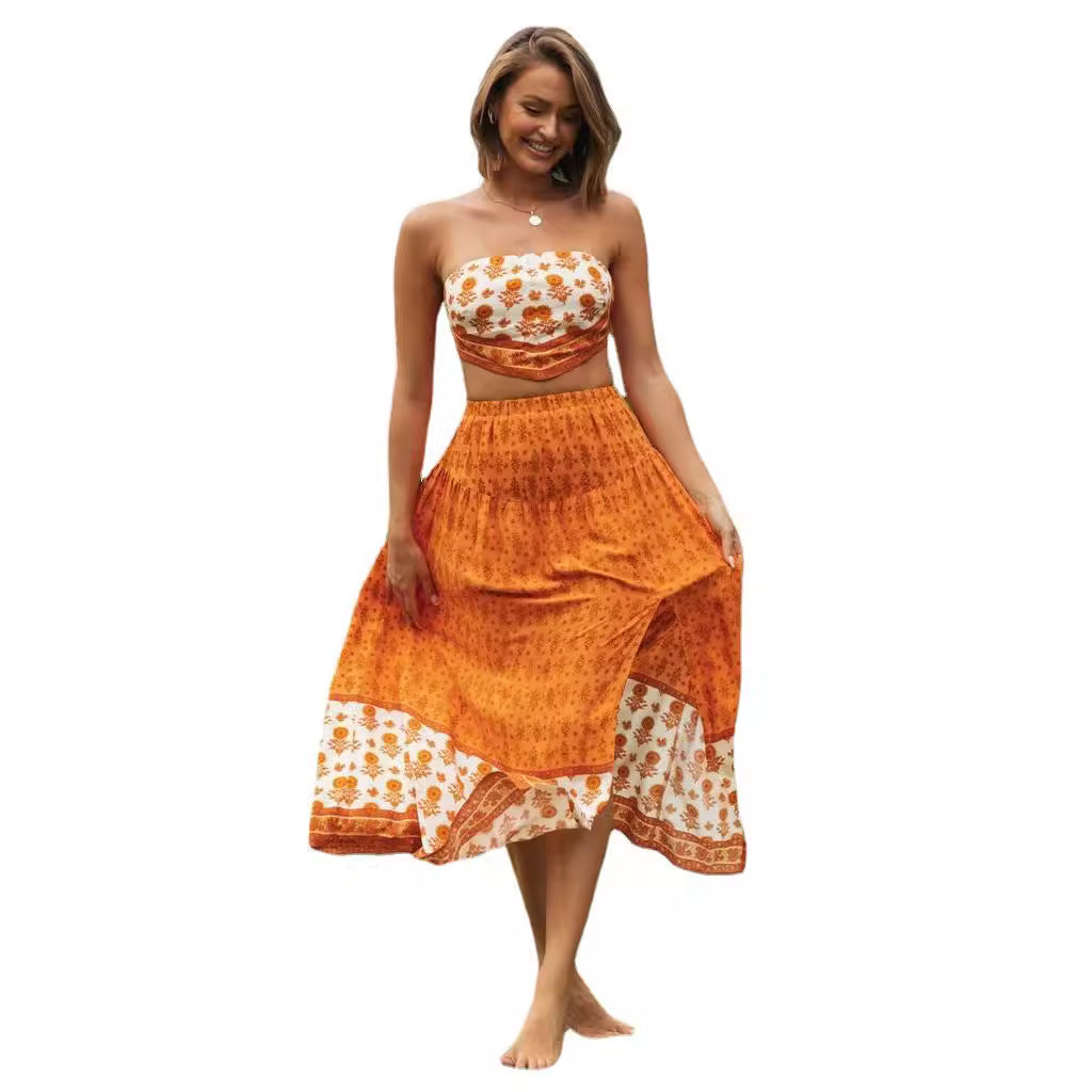 Damen Zweiteiliges Set mit Bandeau-Oberteil und fließendem maxirock Drune