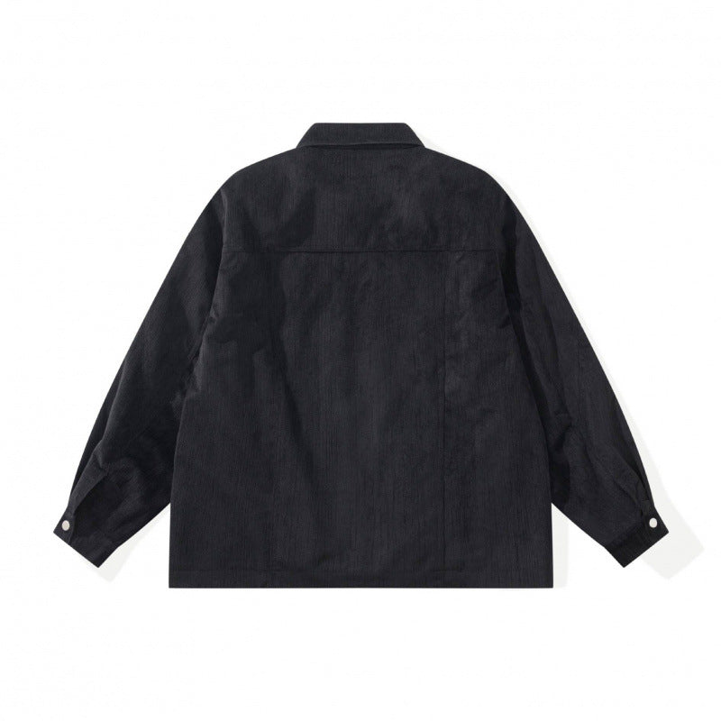 Unisex Kastenförmige Overshirt‑Jacke aus feiner Cordstruktur mit Brusttaschen und verdecktem Reißverschluss Drune