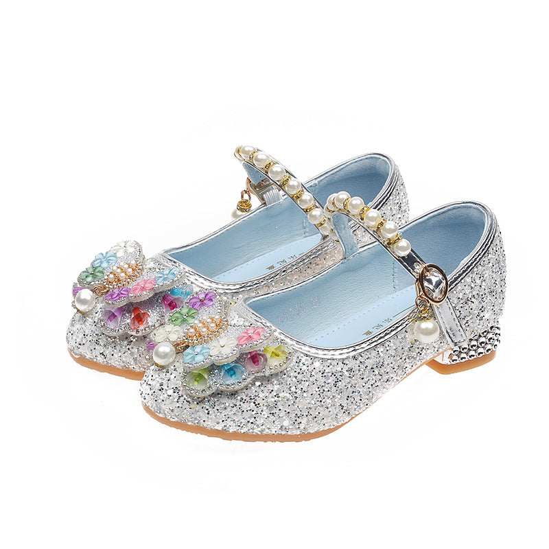 Mädchen Glitzernde Ballerinas mit Blumenapplikationen Drune