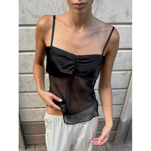 Damen Sexy Trägertop mit transparentem Stoff und raffiniertem Falten-Design Drune