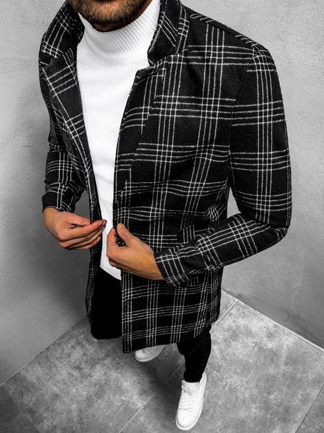 Herren Doppelreihiger Trenchcoat mit Hahnentritt‑Muster, tailliertem Schnitt und Bindegürtel Drune