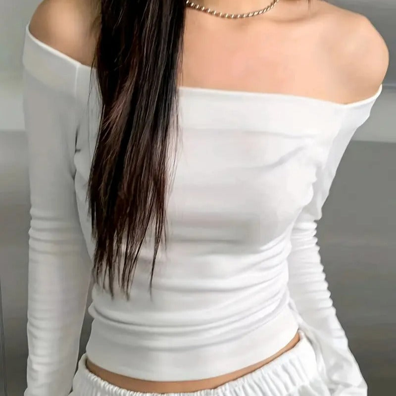 Damen Off-Shoulder Langarmshirt mit bequemer Passform und lässiger Eleganz Drune