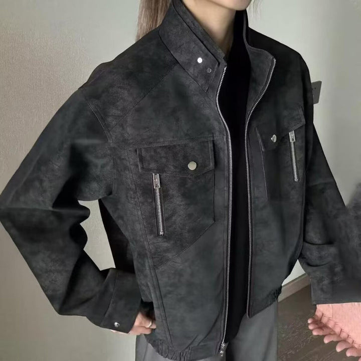 Herren lässige Utility-Jacke aus hochwertigem Kunstleder mit praktischen Taschen Drune