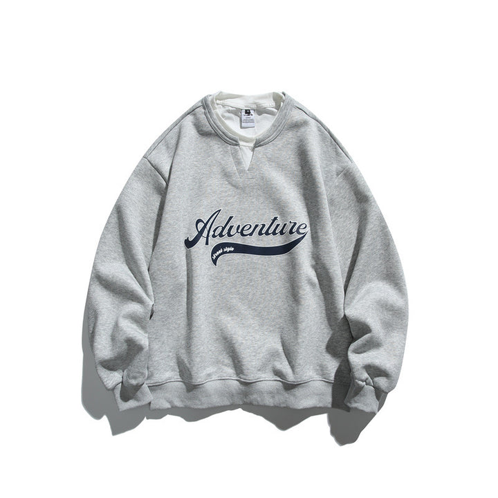 Unisex Oversize-Sweatshirt mit Notch-Kragen, Lagen-Effekt und Script-Print Drune