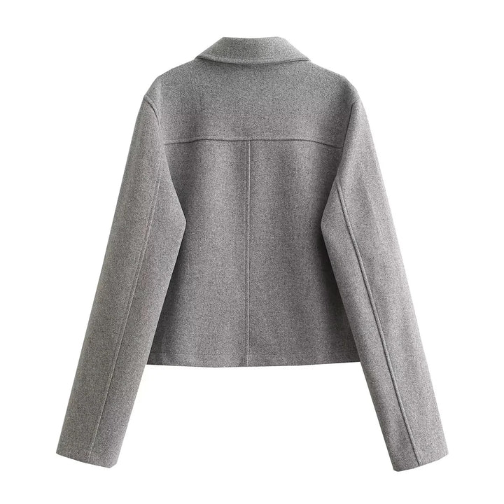 Damen nan kurzer Wollmix Overshirt mit aufgesetzten Klappentaschen und Zierknopfleiste Drune