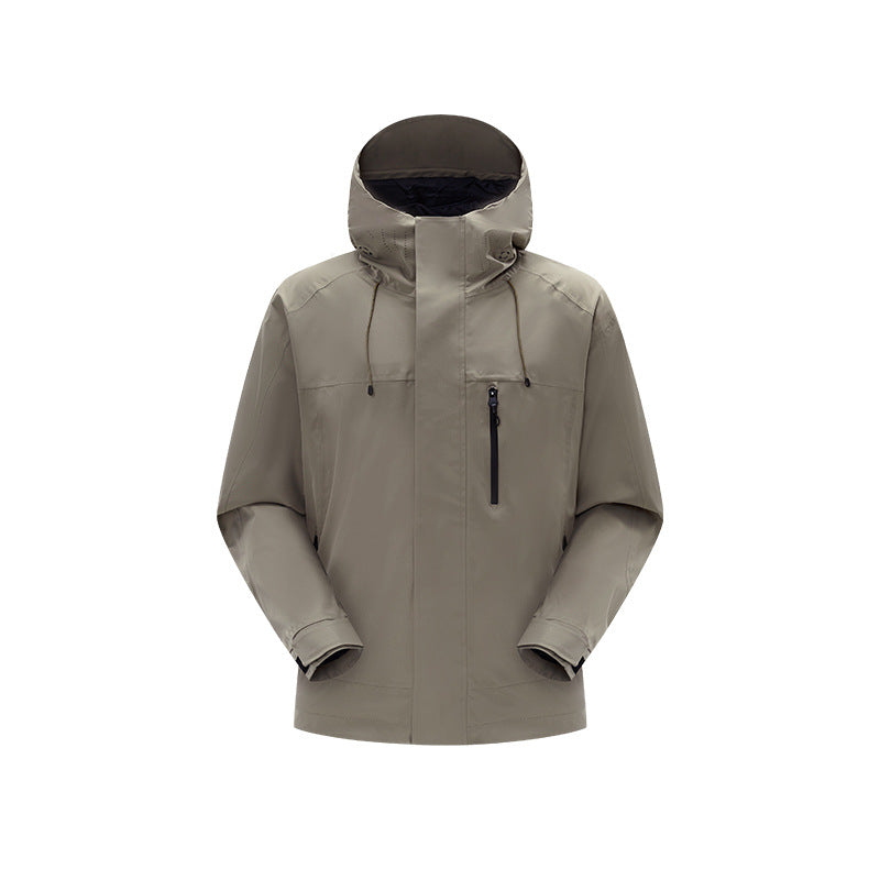 Herren Technische Regen- und Softshell-Jacke mit verstellbarer Kapuze und Brustreißverschluss Drune