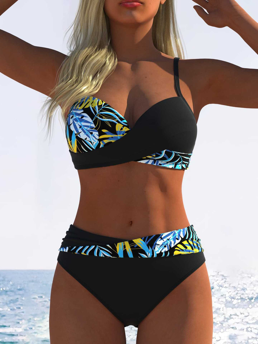 Damen Bikini-Set mit floralem Wickelmuster und bequemen High-Waist-Höschen Drune