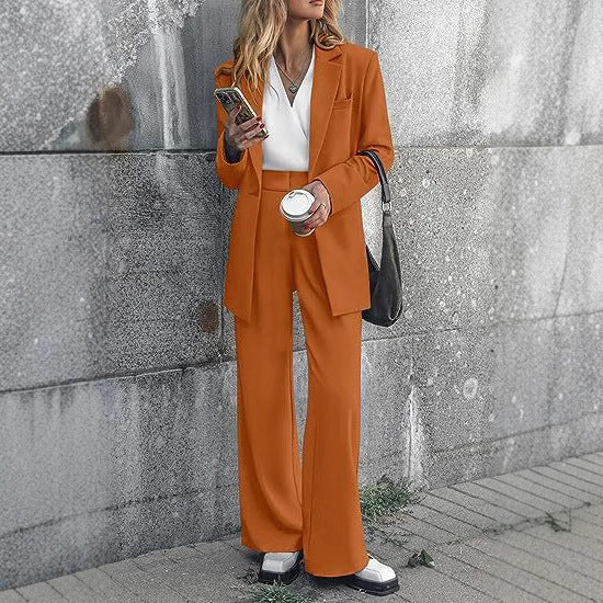 Damen nan Longblazer-Set mit kastiger Oversize-Silhouette, strukturierter Schulterpartie und hochtaillierter Palazzo-Hose Drune