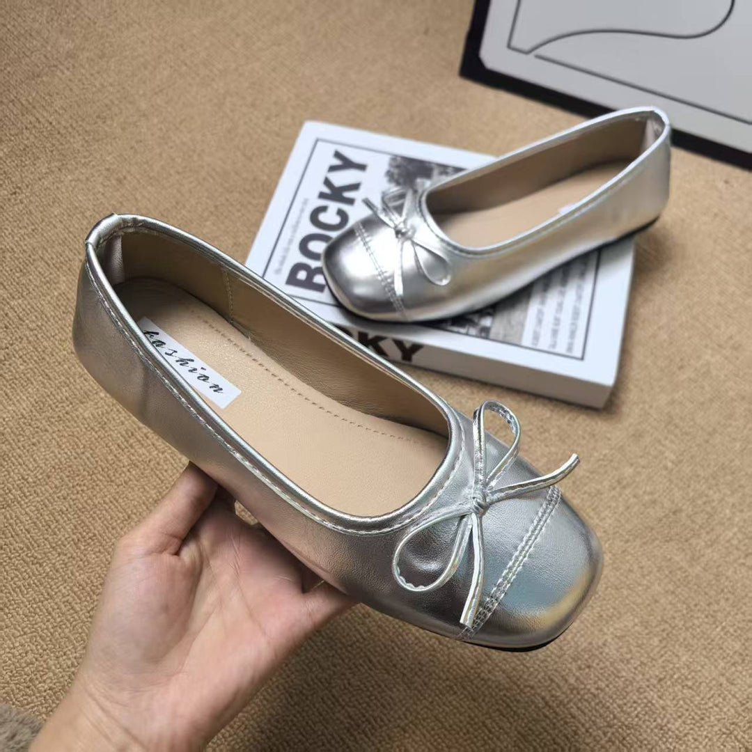 Damen Ballerinas mit elegantem Glanz und verspieltem Schleifendetail Drune