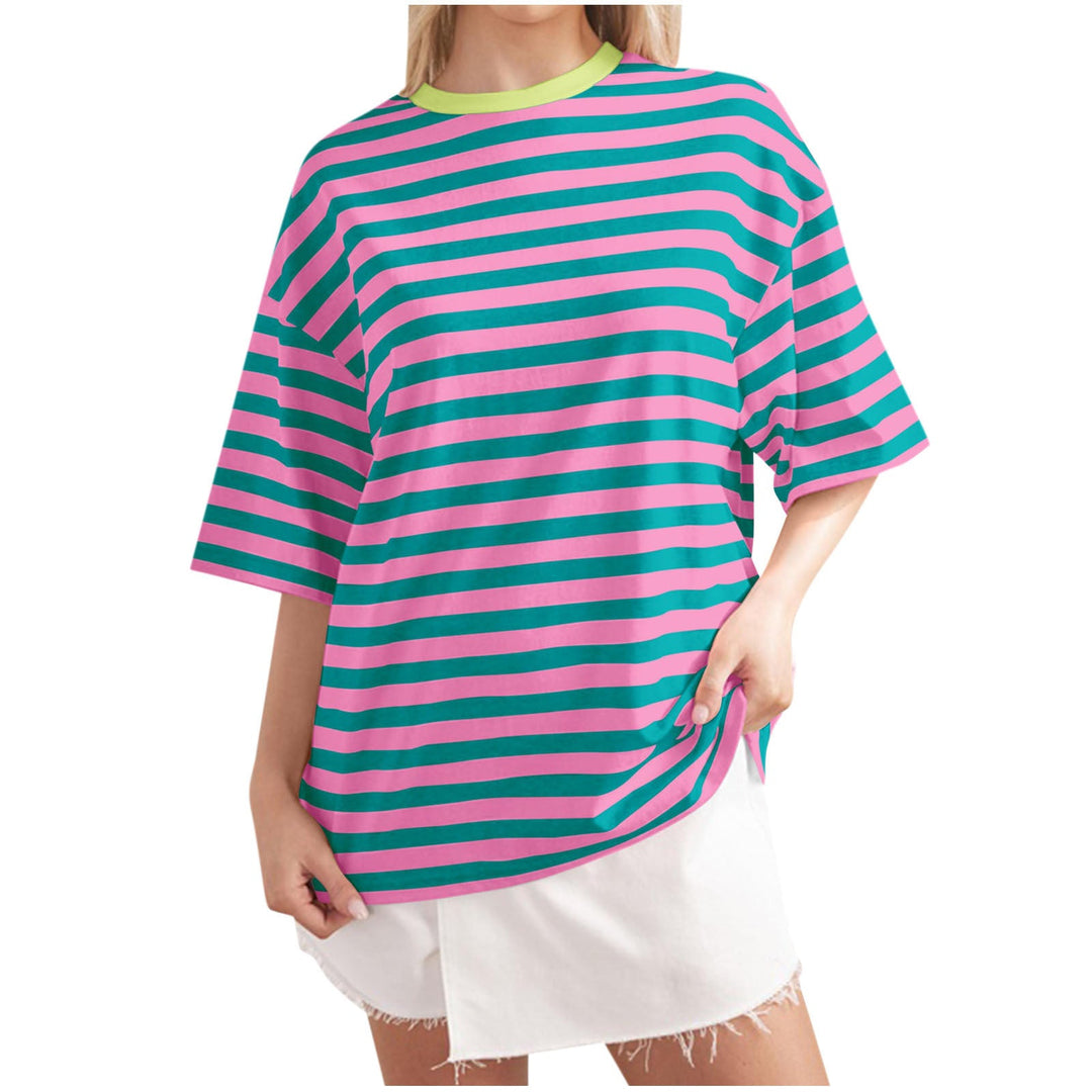Damen Lässiges Oversized T-Shirt mit gestreiftem Muster Drune