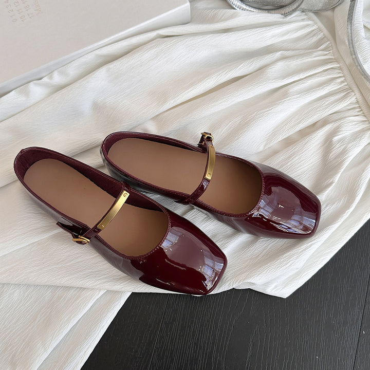 Damen elegante quadratisch-toed Mary Jane Flats Drune