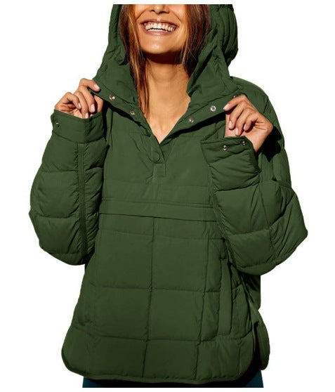 Damen Gefütterter Stepp-Anorak-Pullover mit Kapuze Drune