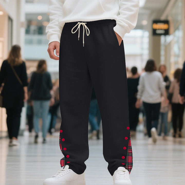 Herren Relaxed-Fit Jogginghose mit Karo-Seitenpasse, Druckknopfleiste & Kordelzug Drune