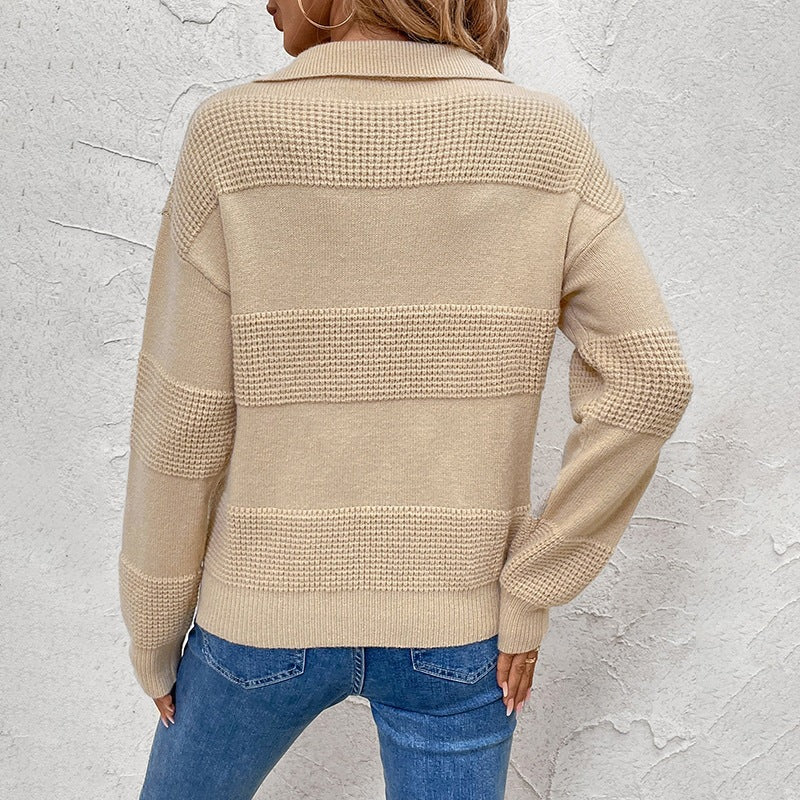 Damen Lässiger Strickpullover mit Kragen Drune