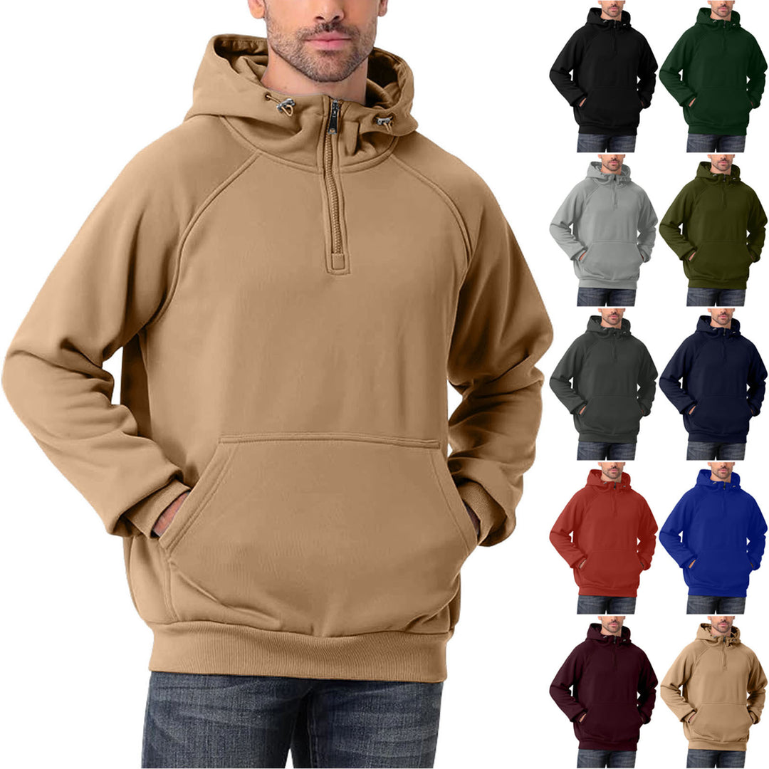 Herren Halbzip-Hoodie mit verstellbarer Kapuze, Kängurutasche und Raglanärmeln Drune