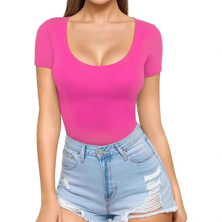 Damen figurbetontes Kurzarm-Body mit rundem Ausschnitt und nahtlosem Design Drune