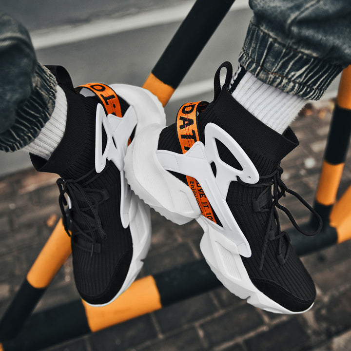Herren Futuristische High-Top Strick-Sneaker mit Exoskelett-Fersenstütze Drune