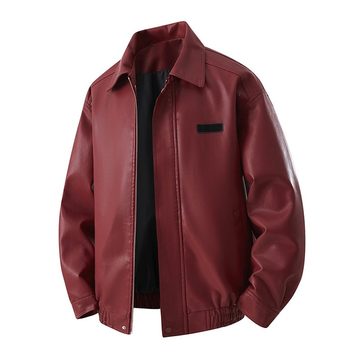 Herren Minimalistische Kunstleder-Blousonjacke mit Hemdkragen, verdecktem Reißverschluss & elastischem Saum Drune