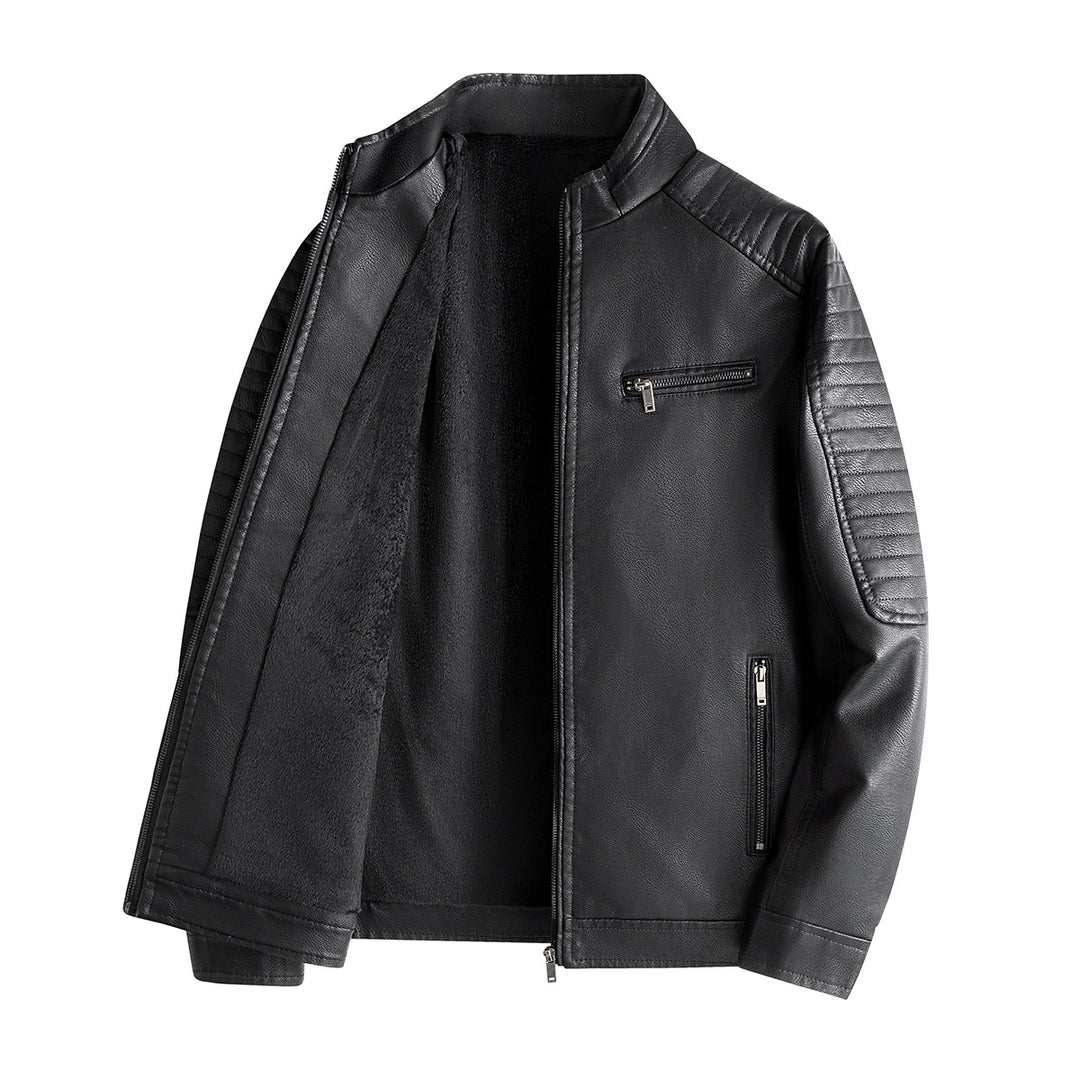 Herren Modische Lederjacke mit Steppnähten Drune