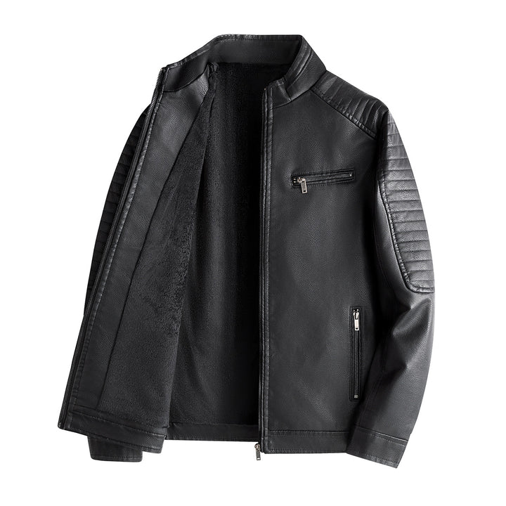 Herren Modische Lederjacke mit Steppnähten Drune