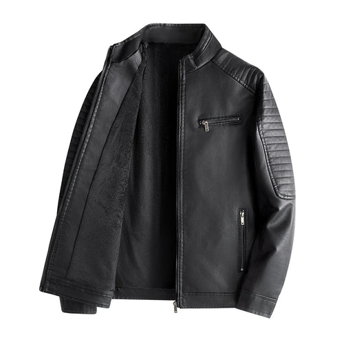 Herren Modische Lederjacke mit Steppnähten Drune