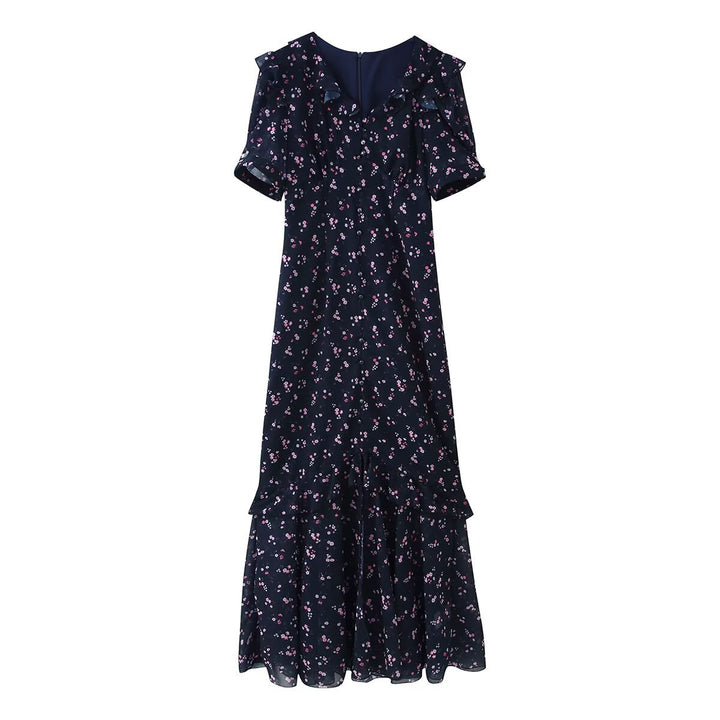 Damen Maxikleid mit Volants, V-Ausschnitt und floralem Chiffon-Look Drune