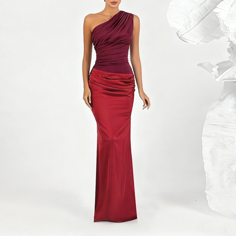 Damen elegantes Maxikleid mit asymmetrischem Oberteil und fließendem Saum Drune