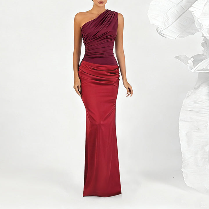 Damen elegantes Maxikleid mit asymmetrischem Oberteil und fließendem Saum Drune