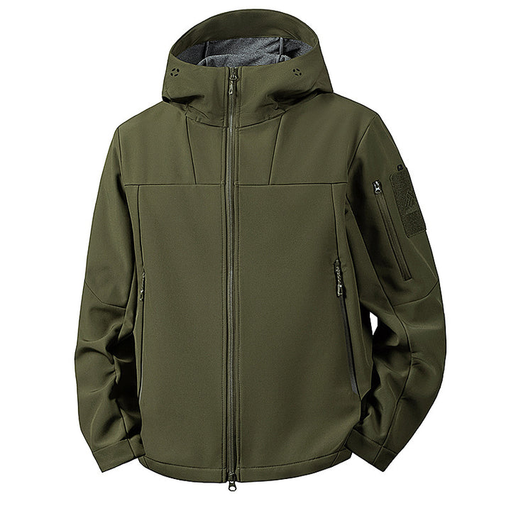 Herren wind- und wasserabweisende Softshelljacke mit Kapuze und taktischen Taschen Drune