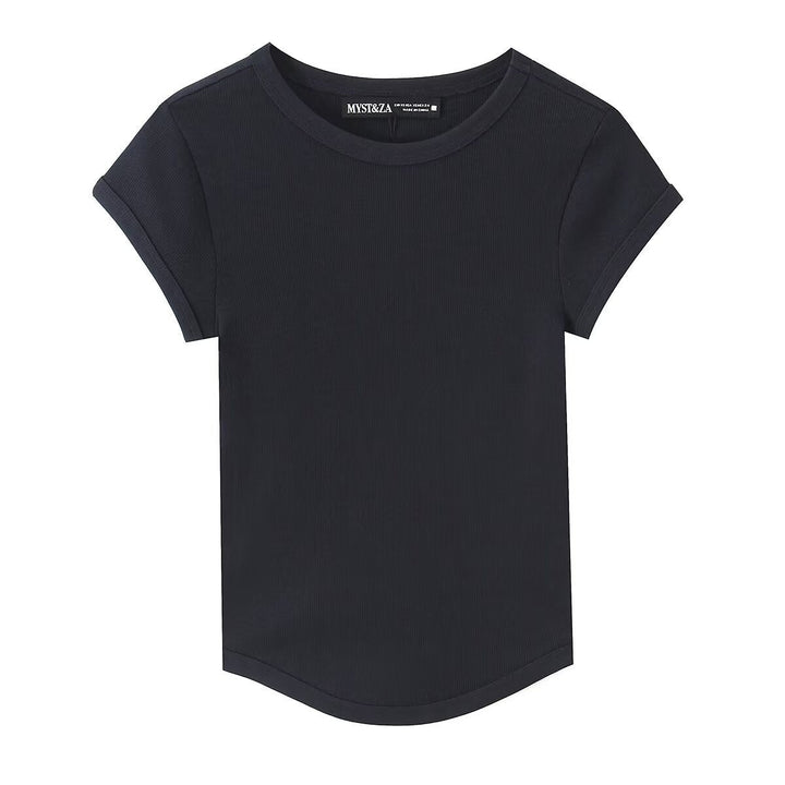 Damen hochwertiges, figurbetontes Basic-T-Shirt mit feiner Rippstruktur Drune