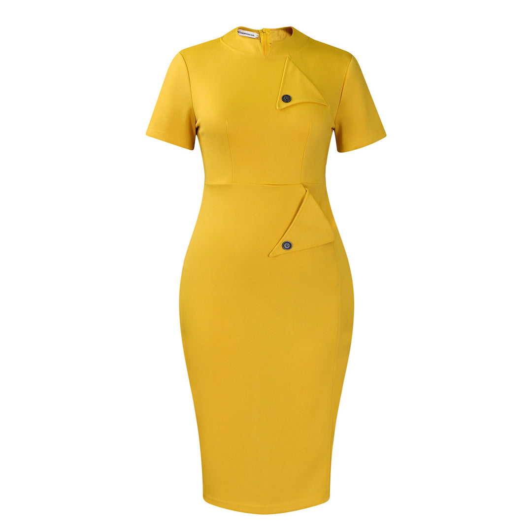 Damen figurbetontes Midi-Kleid mit innovativer Knopfdetails Drune