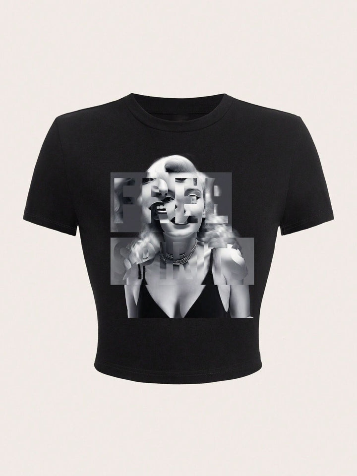 Damen Crop-T-Shirt mit inspirierendem Aufdruck und figurbetontem Schnitt Drune