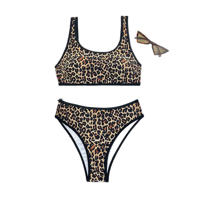 Damen Hochgeschnittener Bikini mit animalischem Design Drune