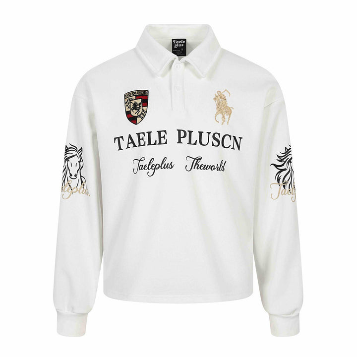 Unisex Langärmeliges Rugby-Poloshirt mit Stickereien und Kentkragen Drune