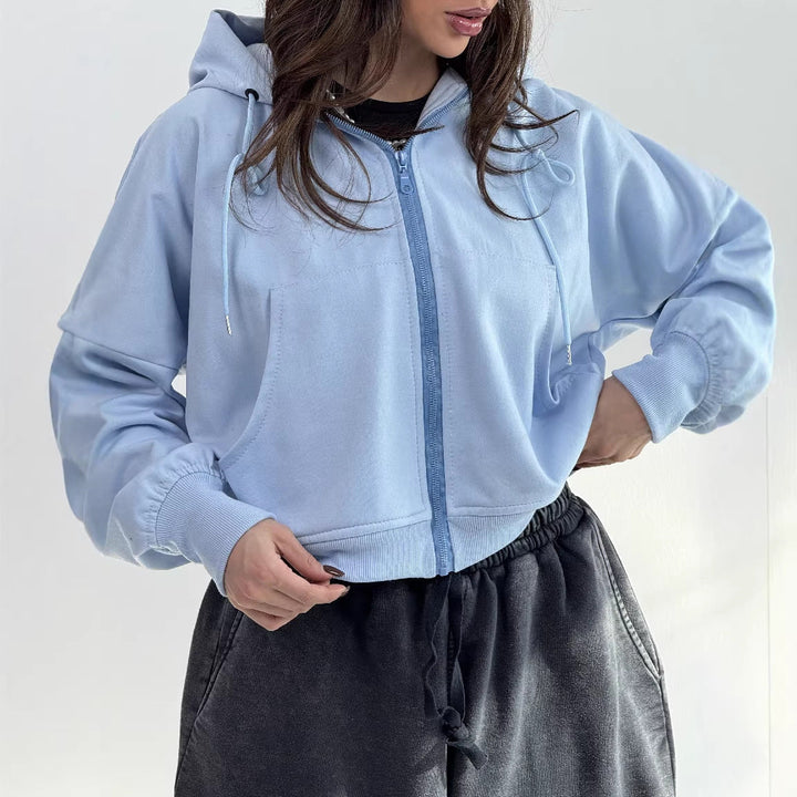 Damen lässiger Zip-Hoodie mit weit geschnittenen Ärmeln und praktischen Taschen Drune