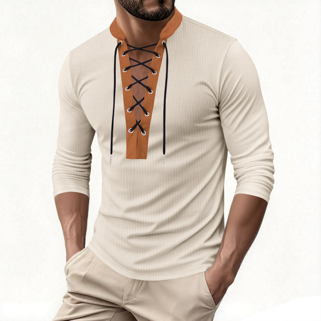 Herren modisches Langarmshirt mit einzigartigem Schnürdesign und ansprechendem Kragen Drune