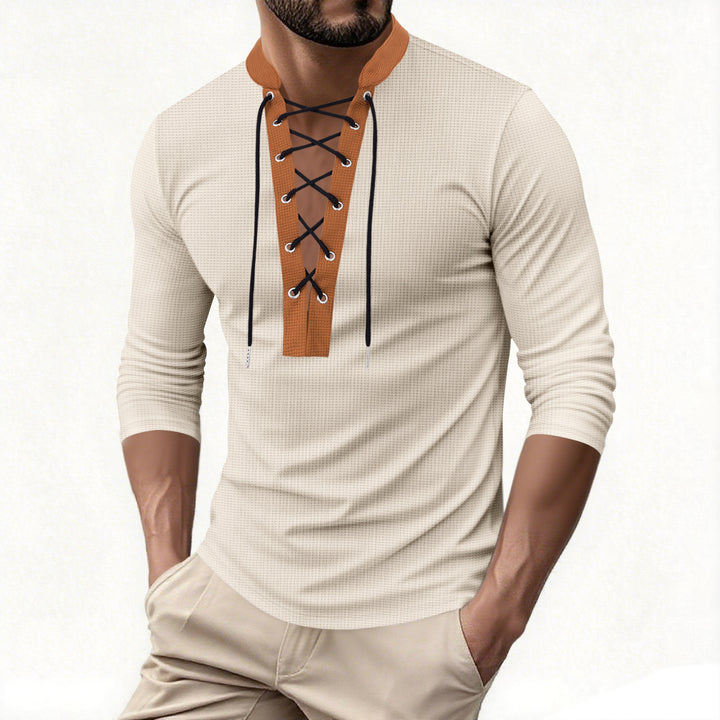 Herren modisches Langarmshirt mit einzigartigem Schnürdesign und ansprechendem Kragen Drune