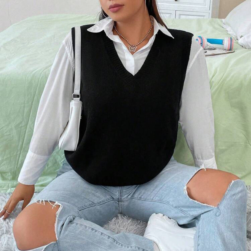 Damen Strickweste mit V-Ausschnitt und feinem Rippstrickmuster Drune