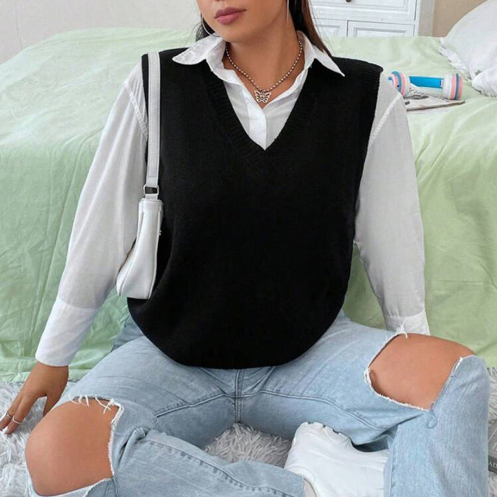 Damen Strickweste mit V-Ausschnitt und feinem Rippstrickmuster Drune